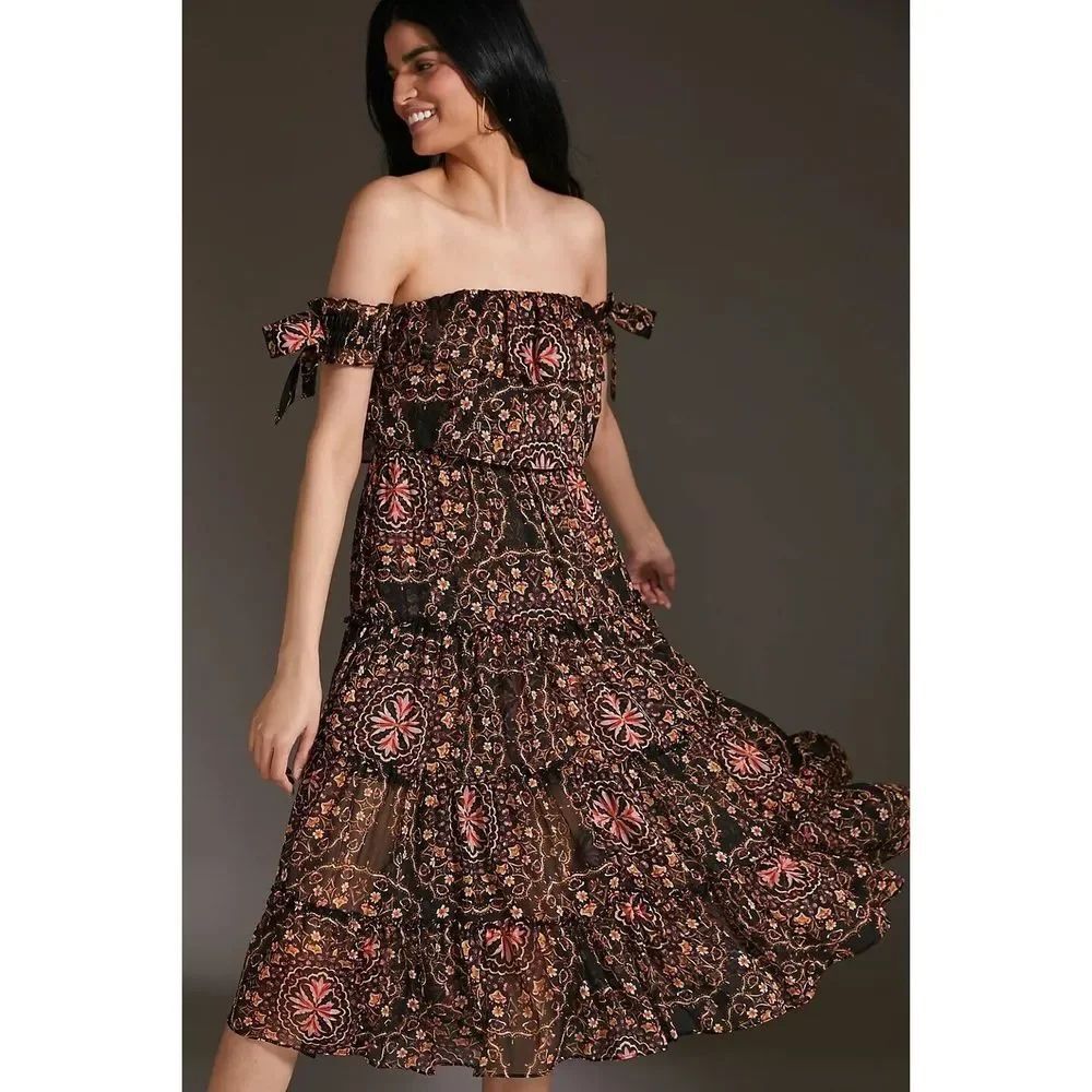 Anthropologie MISA Micaela Off-The-Shoulder Printed Maxi Dress